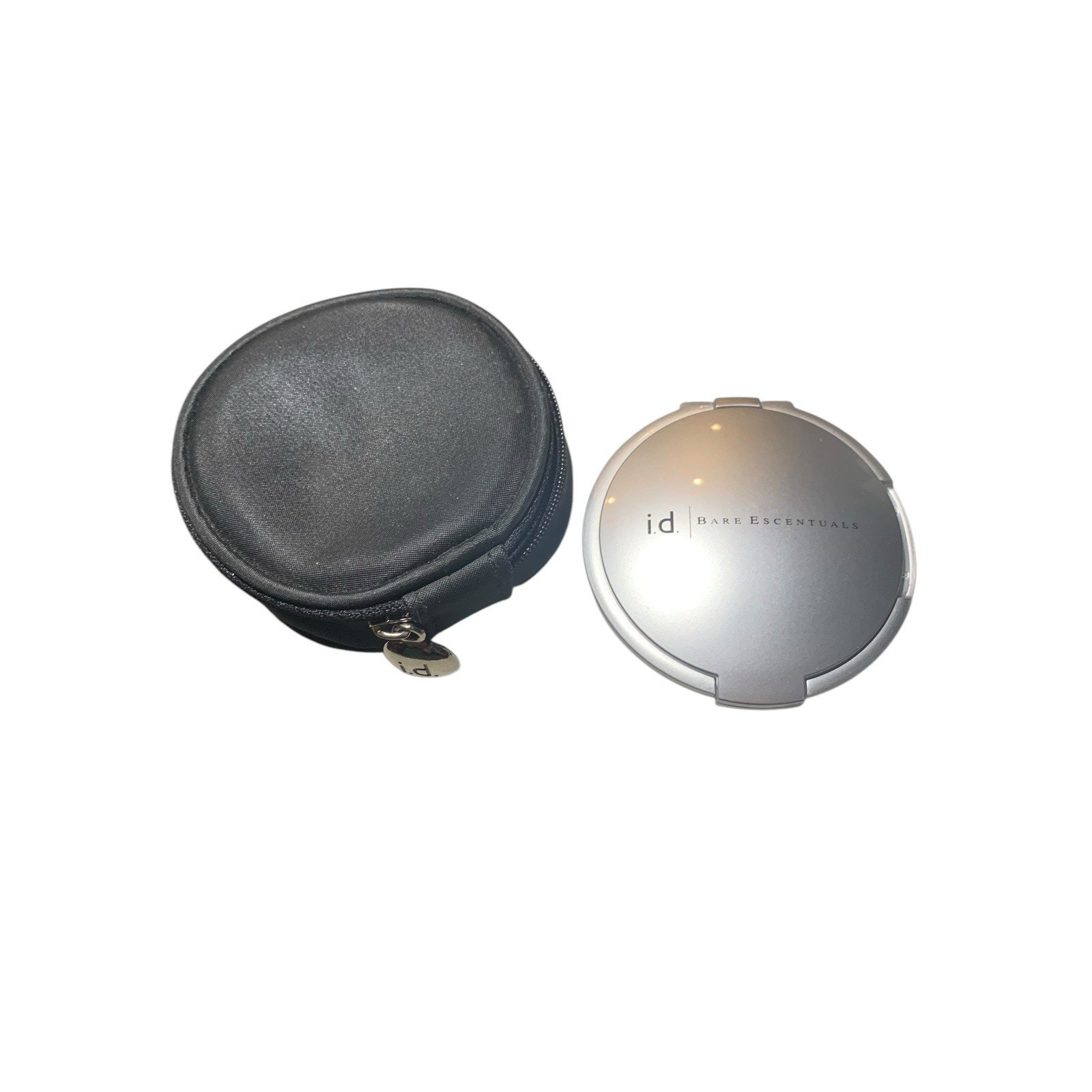 ID Bare Escentuals Compact Mirror Refillable Make Up Case Missing Brush Zip Ba